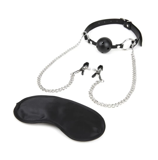 Set Ball Gag With Nipple Chain