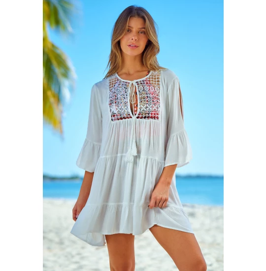 Eross rochie plaja Lace Crochet OS White