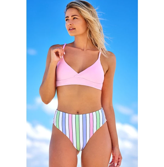 Eross costum baie Stripped S Pink