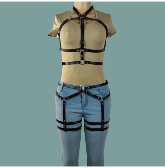 Eross set Belts Top and Suspenders S/M Black