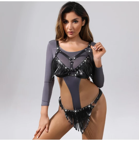 Eross set Belts with Fringes S/M Black