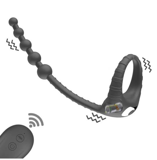 Inel penis LoveS Remoted Beads Vibe Black