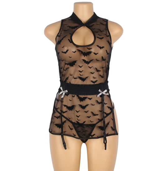 Eross babydoll Bat Pattern XS/S Black