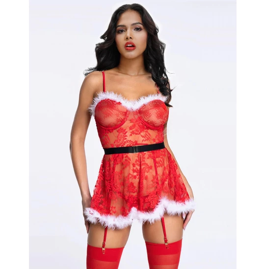 Eross babydoll Floral Christmas XS/S Red