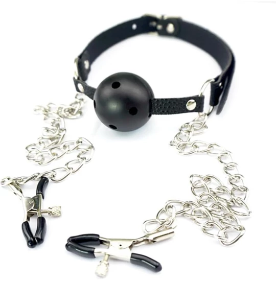 Accesoriu fetish Gag and Nipple Clamps Black