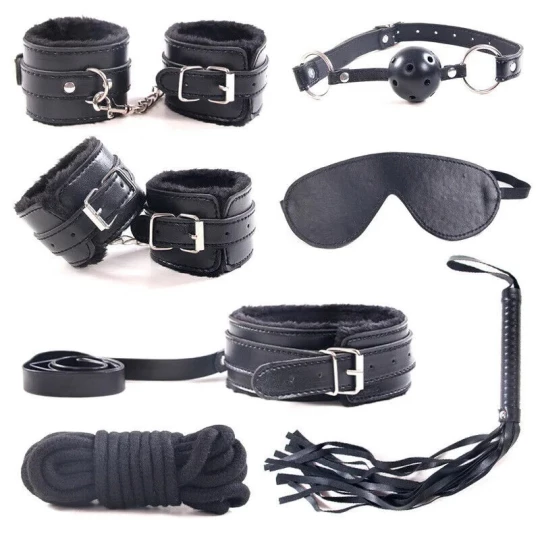 Set accesorii fetish Play Bondage 7pcs Black 