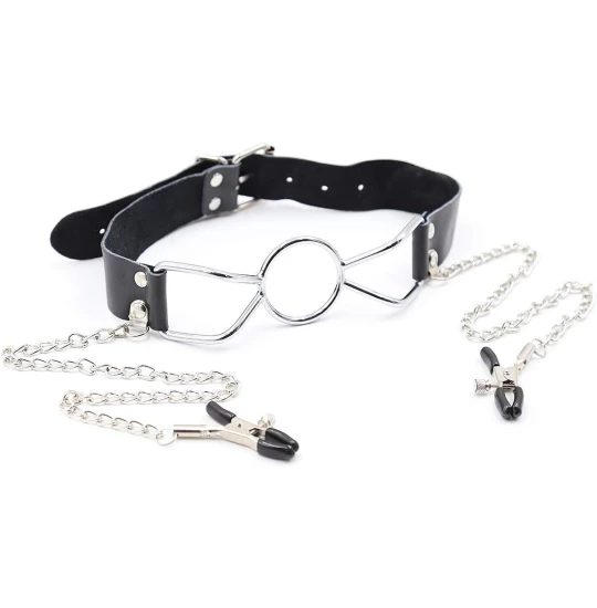 Calus Rosy Open Gag Nipple Clamps Negru