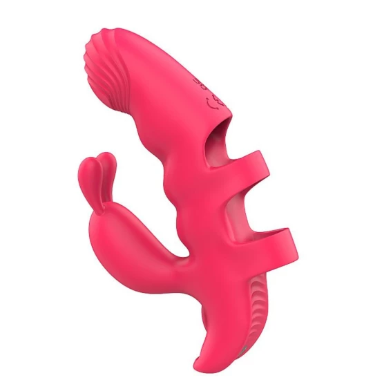 Vibrator Finger with Rabbit Ears Rosu