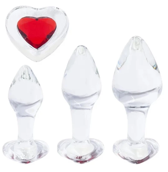Set dildo Red Heart Gem 3pcs Transparent