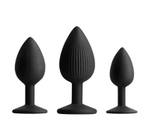 set-dildo-ribbed-texture-3pcs-negru