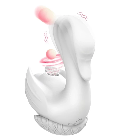 Vibrator Swan with Sucking and Tapping Alb