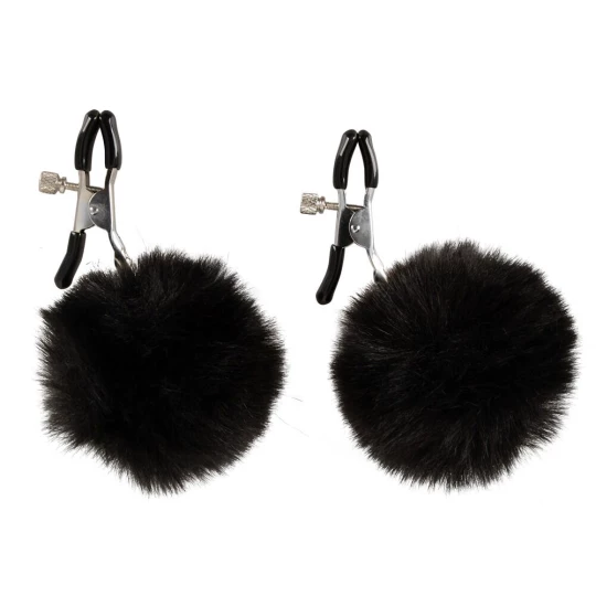 Cleme sfarcuri Furry Pompoms Negru