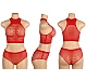 Set Eross Fishnet Rhinestone XS/M Rosu